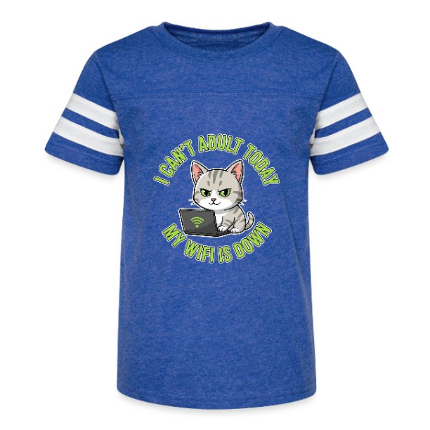 <p>Kids Vintage T-Shirt with Disgruntled Cat &amp; Wi-Fi Laptop Design</p>
