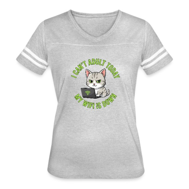 <p>Women's Vintage T-Shirt with Disgruntled Cat & Wi-Fi Laptop Design</p>
<p>Women's Vintage T-Shirt with Disgruntled Cat & Wi-Fi Laptop Design</p>