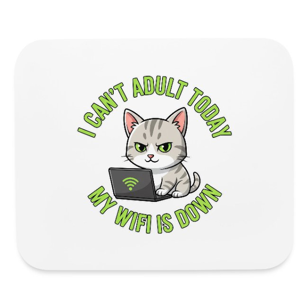 <p>Escapism Humor Disgruntled Tabby Cat Wi-Fi Laptop Design Mouse Pad</p>
