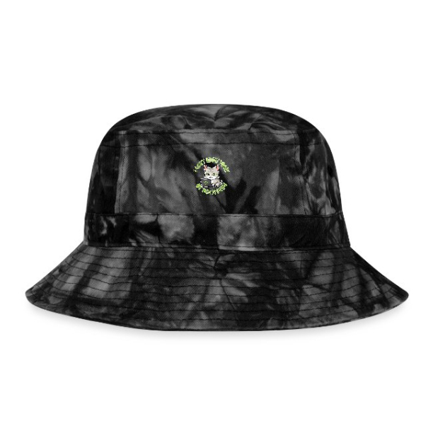 <p>Tie Dye Bucket Hat with Disgruntled Tabby Cat &amp; Wi-Fi Laptop Design</p>
