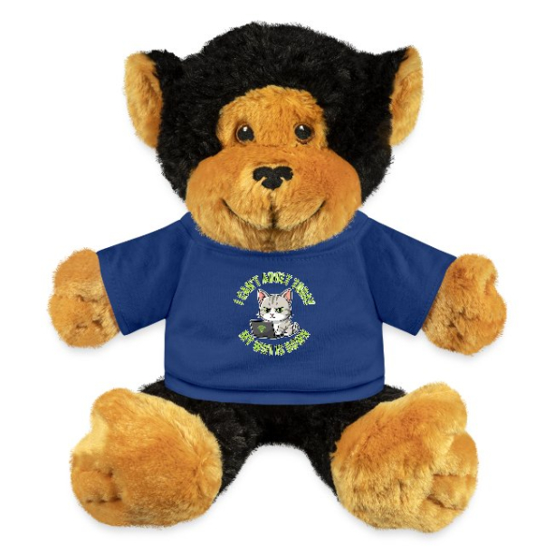 <p>11 inch Cuddle Toys Monkey w/ Disgruntled Tabby Cat &amp; Wi-Fi Laptop Design Custom T-shirt</p>
