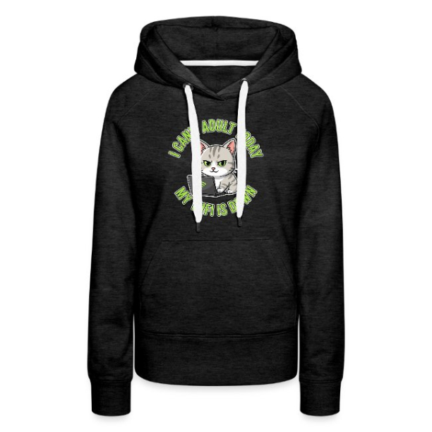 <p>Women's Premium Hoodie with Disgruntled Cat &amp; Wi-Fi Design</p>

