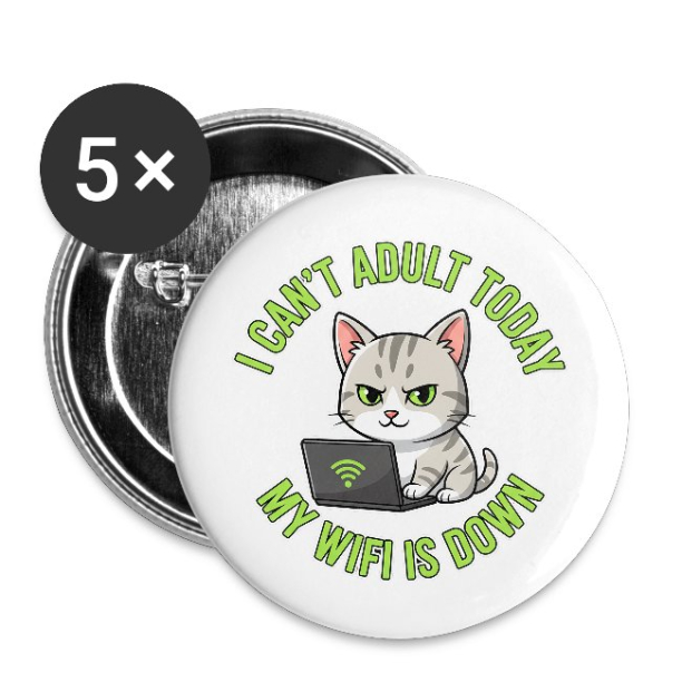 <p>Escapism Humor Cat &amp; Wi-Fi Laptop 1&#039;&#039; Aluminum Buttons Set of 5 Safety Pin Fastener</p>
