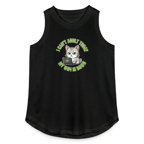 <p>Women&#039;s Tank Tops with Disgruntled Tabby Cat &amp; Wi-Fi Laptop Design</p>
