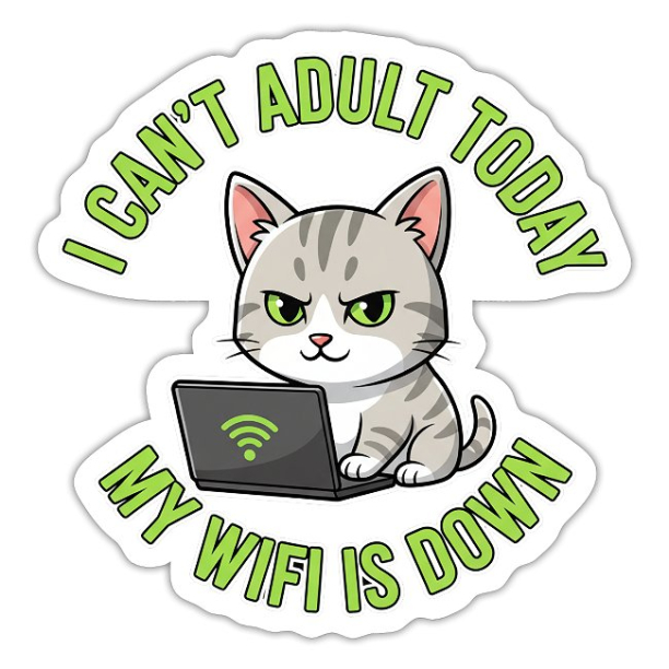 <p>Escapism Humor Disgruntled Tabby Cat Wi-Fi Laptop Vinyl Sticker</p>
