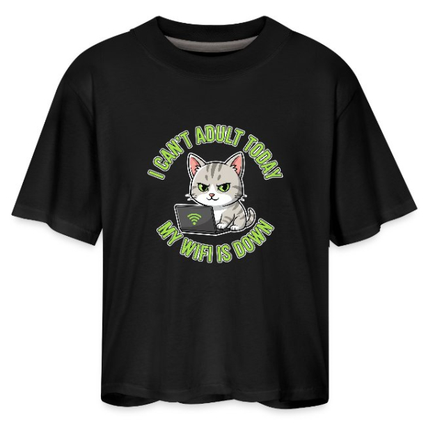 <p>Women&#039;s Boxy Tee with Disgruntled Cat &amp; Wi-Fi Laptop Design</p>
