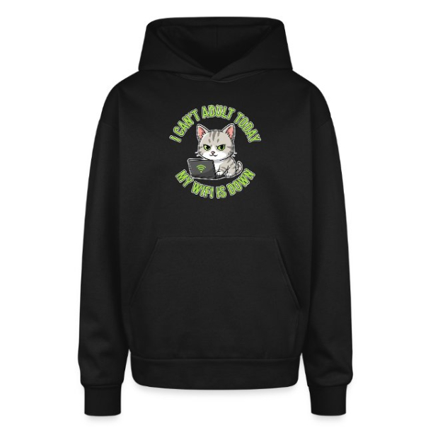 <p>Oversized Hooded Sweatshirt with Disgruntled Cat & Wi-Fi Laptop Design</p>
<p>Oversized Hooded Sweatshirt with Disgruntled Cat & Wi-Fi Laptop Design</p>