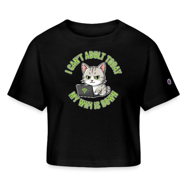 <p>Women&#039;s Escapism Humor Cat &amp; Wi-Fi Laptop Cropped T-Shirts</p>
