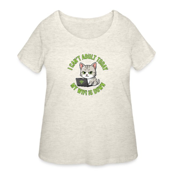 <p>Women&#039;s Curvy Fit Escapism Humor Cat &amp; Wi-Fi Laptop T-Shirts</p>
