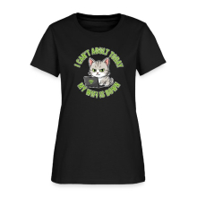 <p>Women&#039;s T-Shirts with Disgruntled Tabby Cat &amp; Wi-Fi Laptop Design</p>
