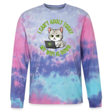 <p>Tie Dye Long Sleeve Shirt with Disgruntled Tabby Cat &amp; Wi-Fi Laptop Design</p>
