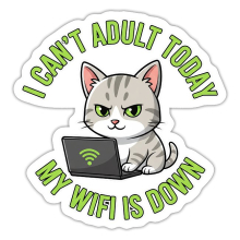 <p>Escapism Humor Disgruntled Tabby Cat Wi-Fi Laptop Vinyl Sticker</p>
