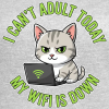 <p>Women&#039;s Vintage T-Shirt with Disgruntled Cat &amp; Wi-Fi Laptop Design</p>

