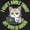 <p>Women&#039;s T-Shirts with Disgruntled Tabby Cat &amp; Wi-Fi Laptop Design</p>
