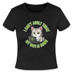 <p>Ladies Micro Rib Baby Tee with Disgruntled Tabby Cat &amp; Wi-Fi Laptop Design</p>
